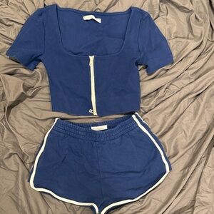 OAK + FORT Deep Blue Crop Top + Shorts Set